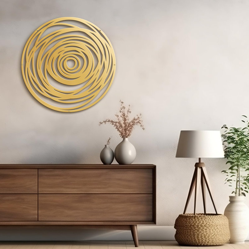 Abstract Geometric Circles Minimalist Modern Abstract Wall Accent Sculpture Hanging Decoration Metal Wall Decor, Gold