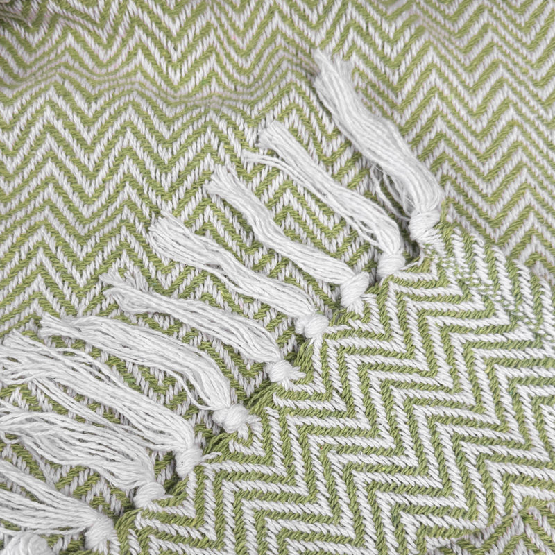 Audley Chevron Herringbone Throw Blanket, Green, 150 cm x 200 cm