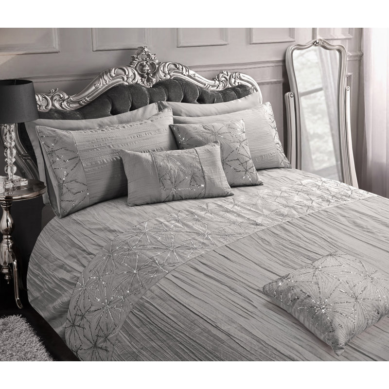 Crinkle Glitter Sequin Panel Shimmering Duvet Set, 200 x 135 cm