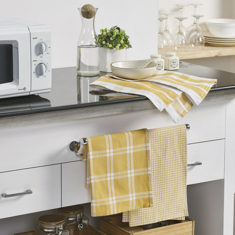 Penguin Home® Kitchen Towels 100% Cotton Eco Friendly & Sustainable Tea Towels Stylish With Different Pattern, Yellow Multi
