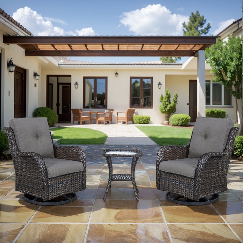 3 Piece Rattan Seating Group with Cushions, Grey