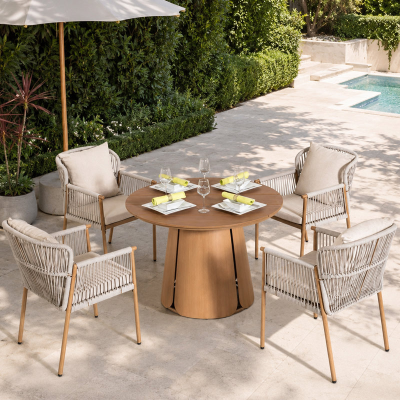 Ensemble repas pour 4 personnes avec table ronde et coussins inclus