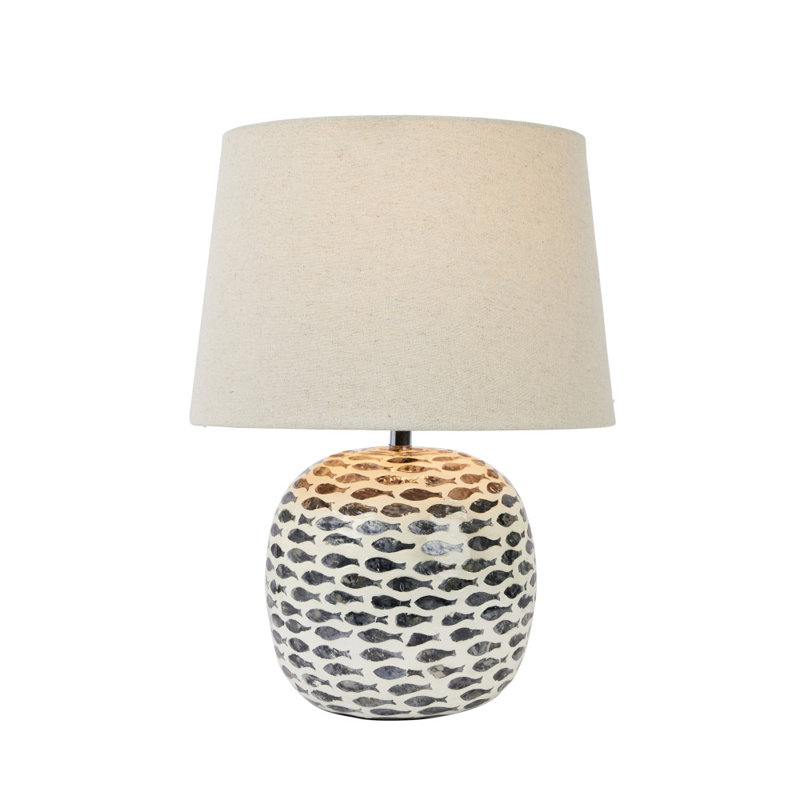Benino Coastal Capiz and Rayon from Bamboo Table Lamp with Fish Design