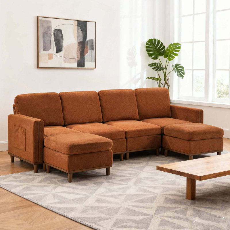 Canapé moderne avec rembourrage doux, canapé modulaire pour le salon, le bureau et la salle à manger, Tissu orange