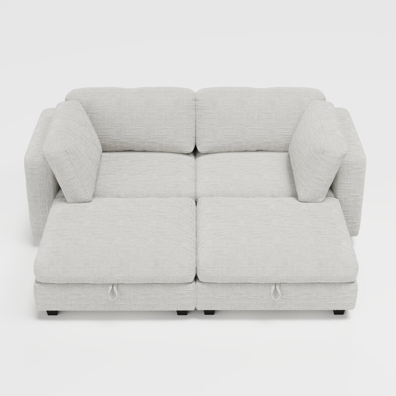 Ensemble canapé-lit d'angle modulaire Nestora avec rangement dissimulé, canapé d'angle flexible, Beige
