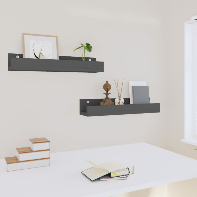 Solid Wood Floating Shelf, Grey, 9cm H x 50cm W x 12cm D