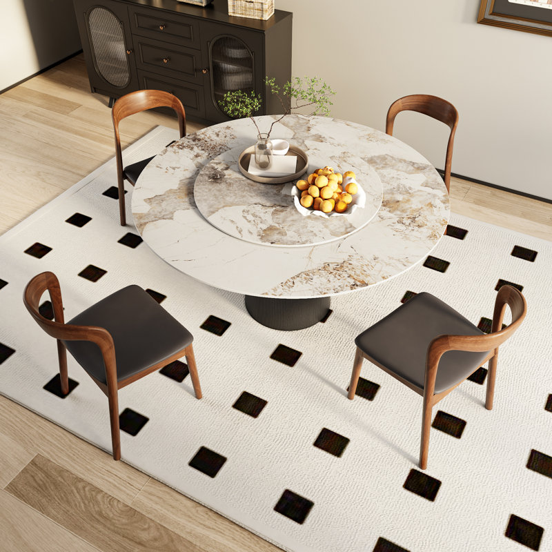 5Pcs Round Dining Table Set, Modern Kitchen Table With Lazy Susan For 4/6/8, 29.52"H x 53.15"L x 53.15"W, Pandora