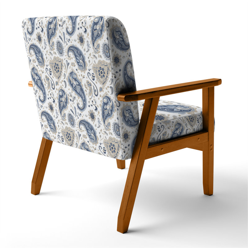 Fauteuil d'appoint French Country - fauteuil rétro bleu à motif cachemire rétro, Accoudoirs carrés bruns