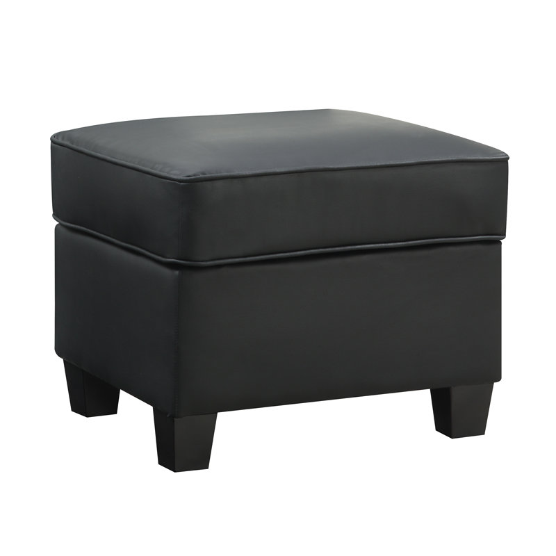 Faux Leather Ottoman, Black