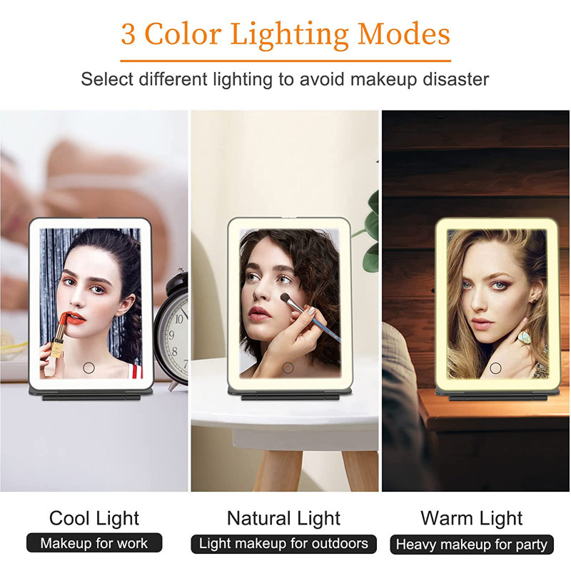 Miroir de maquillage pliable et portatif Zoria, Noir