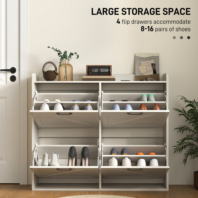 Armoire à chaussures 4 tiroirs, armoire de rangement mince, chêne blanc
