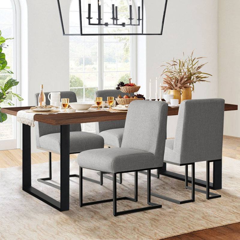 Cederick 4-Person Dining Set with Rectangular Table, Walnut, Gray