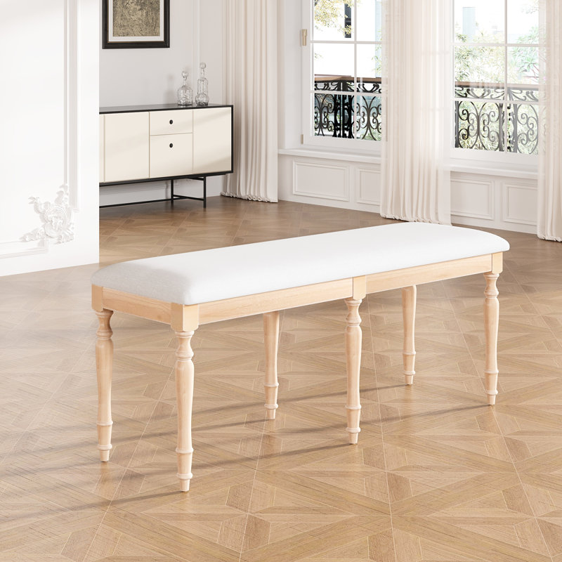 Banc de salle à manger, 50,4 pouces, 6 pieds en bois massif, capacité de 330 lb, banc à finition usée avec charme rétro, poids aspect naturel