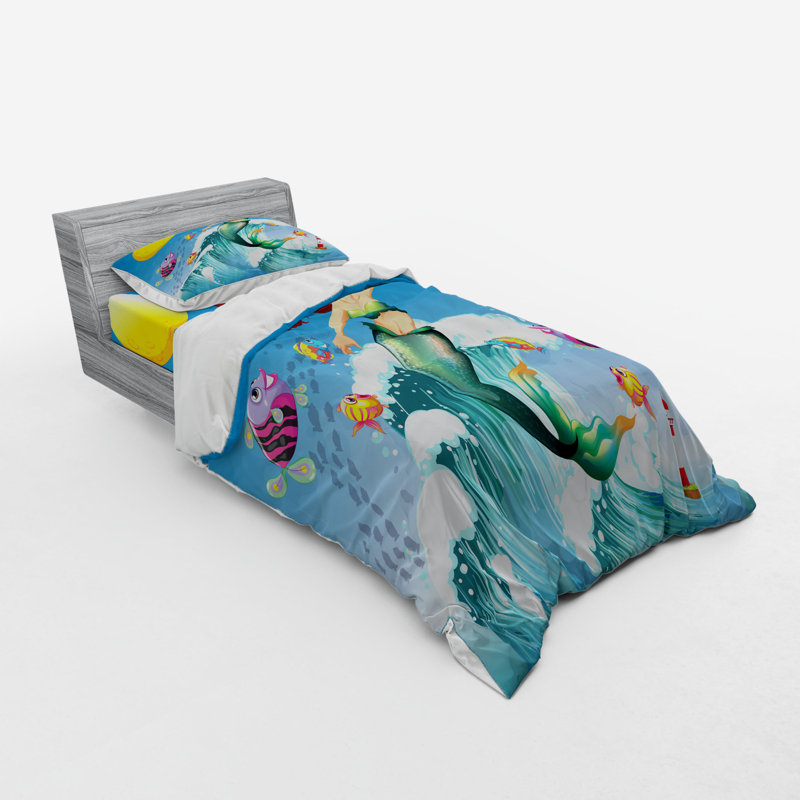 Ensemble de housse de couette en microfibre bleu sirène, Housse de couette simple + 6 pièces supplémentai