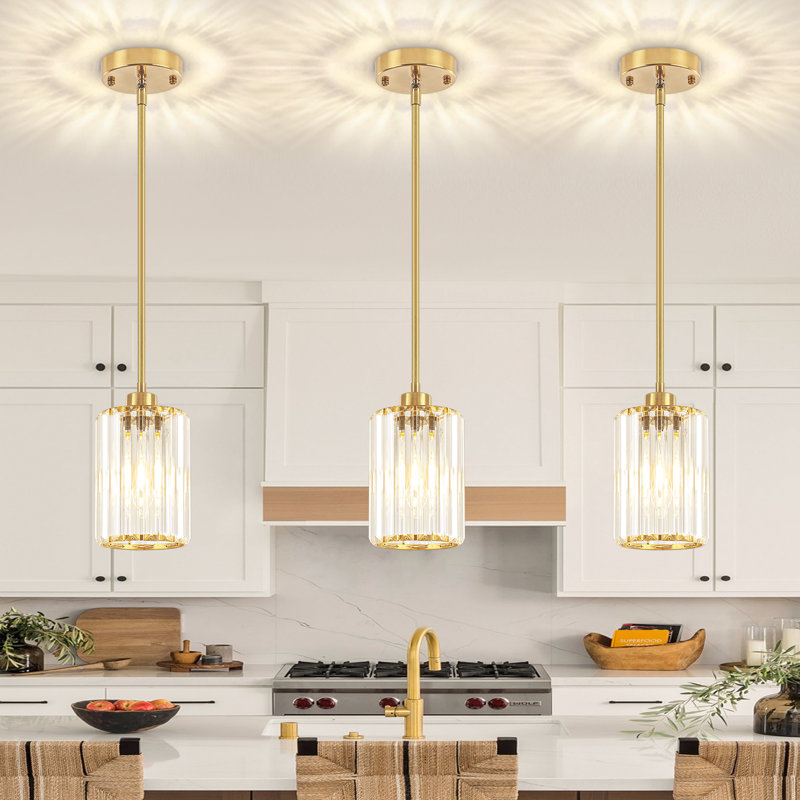 Luminaire suspendu moderne en cristal à 1 lumière avec hauteur réglable Bette, Or brossé