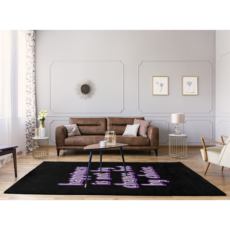Tapis en polyester de style tableau noir à citation inspiration bonheur, Rectangle 5 pi x 7 pi