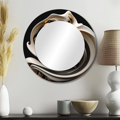 Black and white Liquid Stained Glass V - Modern Round Mirror Metal art