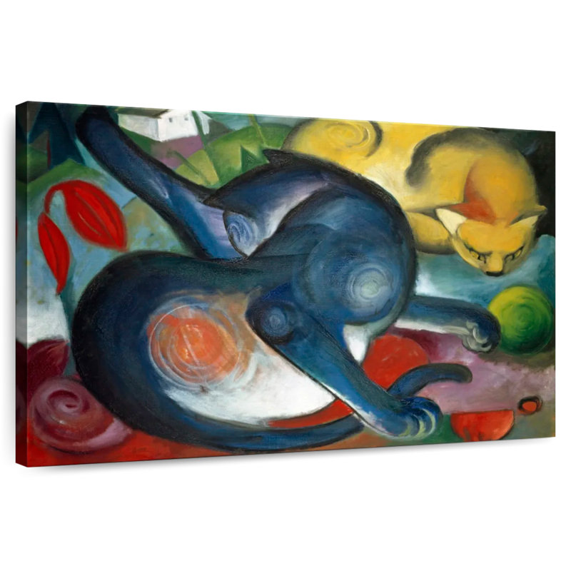 Deux chats Brampt - bleu et jaune - 1912, H 32 po x l 48 po