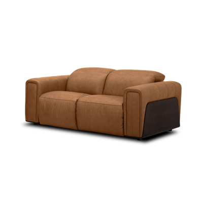 Sandstone - Modern Brown Leather Loveseat W/ 2 Electric Recliners