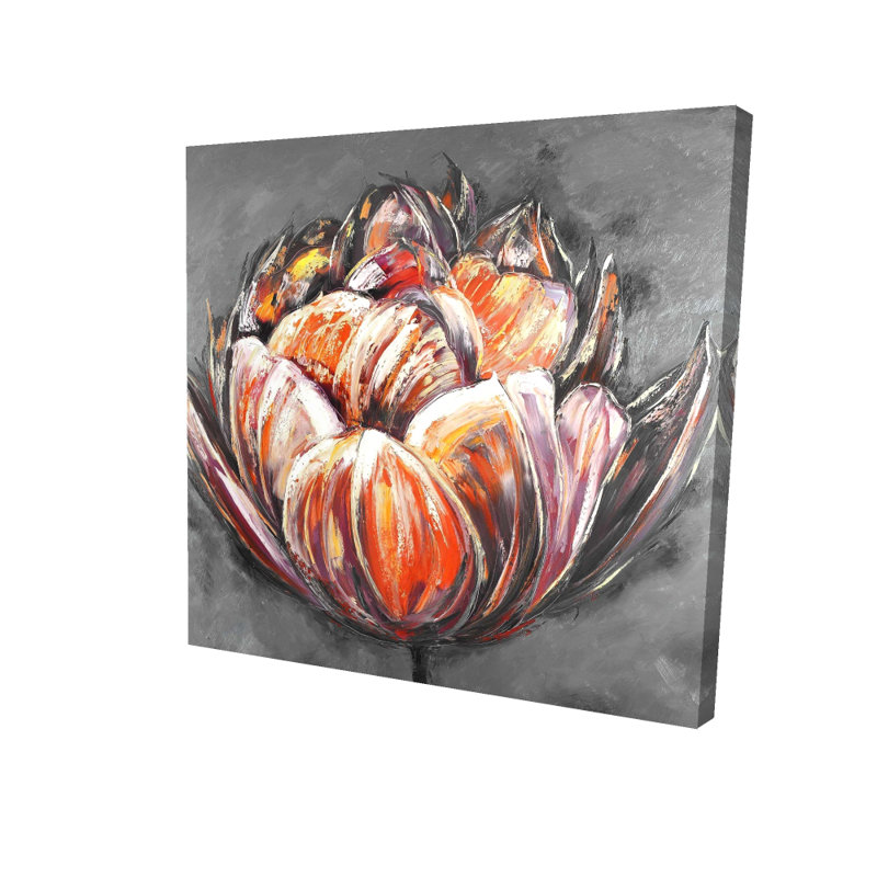 Red Floral Botanical Canvas - Double Abstract Orange Tulip