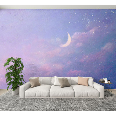 Dreamy Peel and Stick Wallpaper Minimalist Crescent Moon Night Sky Wall Art Wall Murals 100"H x 144"W Removable PVC Wall Paper Self-Adhesive Wall Decor for Bedroom Living Room Home Nursery