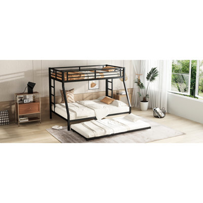 Black Twin Over Full Bunk Bed With Size Trundle - Strong Build, Quiet Night, Efficient Storage, Reinforced Bottom, Convenient Setup 38 Slats Support, Numbered Parts