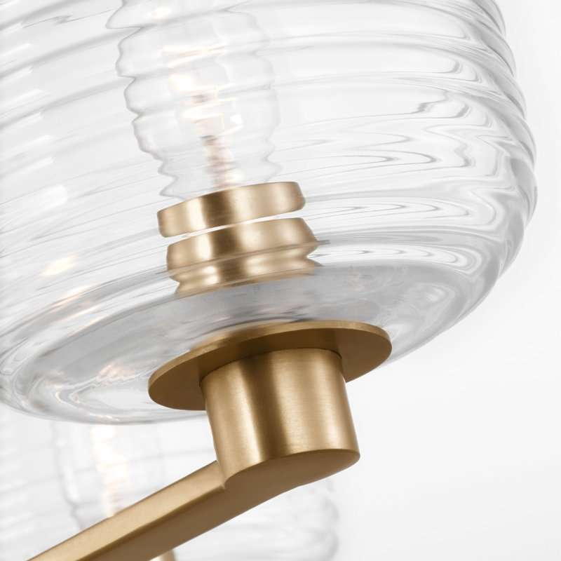 Lochdale Dining Room Chandelier With Clear Ribbed Shade, 10.25" H x 17.875" W x 17.875" D, Satin Brass, 3 Lights