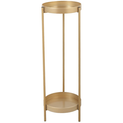 Support à plante moderne en métal à 2 niveaux avec 2 plateaux ronds pour l'intérieur et l'extérieur