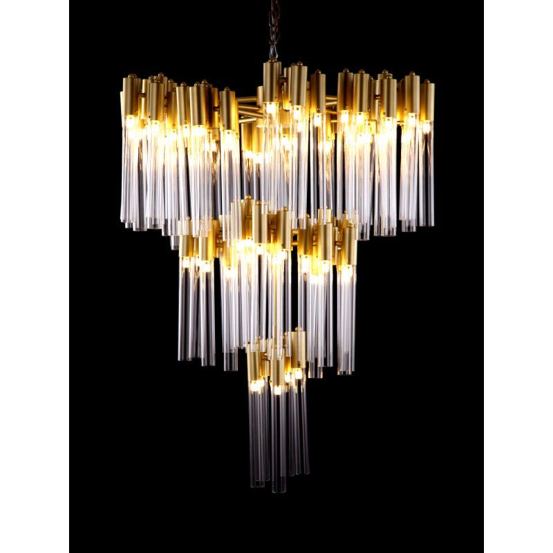Lustre en cristal Light The Burj, Transparent, 20” Width x 20” Length x 26” Height, Or poli