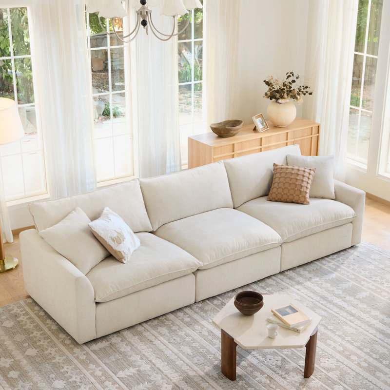 Modern Upholstered Sofa with Plush Foam Cushions & Solid Wood Frame, Linen, 3