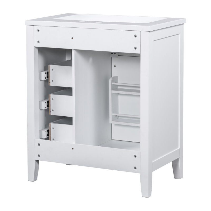 Meuble-lavabo moderne 30 po - Armoire blanche avec tiroirs et surface impeccable, Blanc, 30"