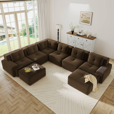 Canapé modulaire surdimensionné en velours côtelé 151 po avec 2 repose-pieds 151 po