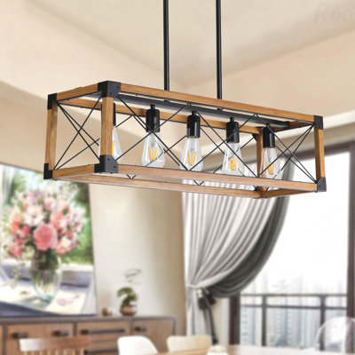 Chandelier - Industrial & Farmhouse Style Rectangle Pendant Light, 5-Light Configuration With Lampshade