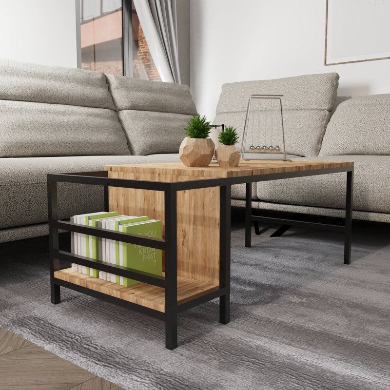 Aliona Coffee Table with Storage, Pine/Black