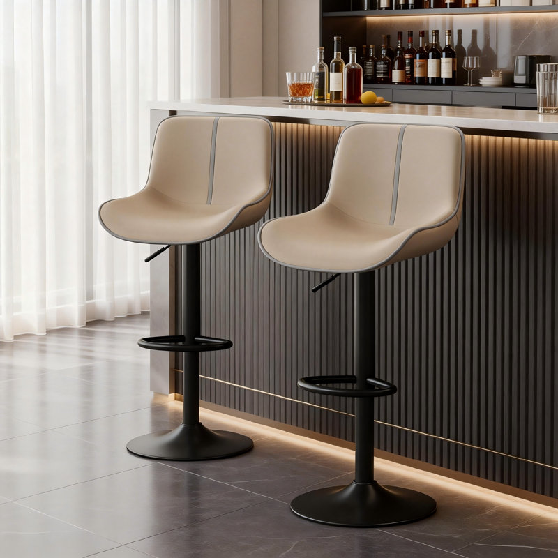 Tabouret de bar pivotant réglable avec dossier - Similicuir mat, Kaki