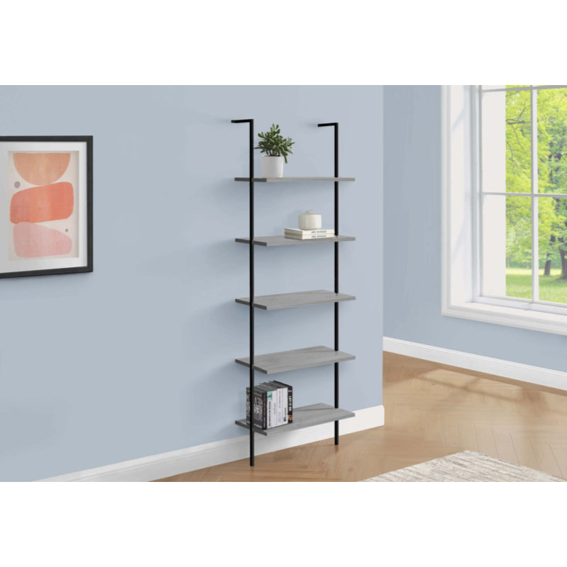 Abdulrahman 72 Inch Etagere Bookcase, 5 Tier Ladder Display Shelves, Gray, Black, Gray/Black