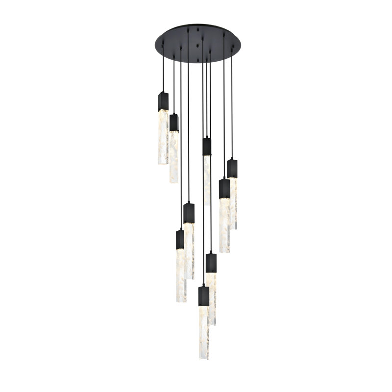  Lustre Aurora, H 19 po x l 24 po x P 24 po, Noir et transparent, 9