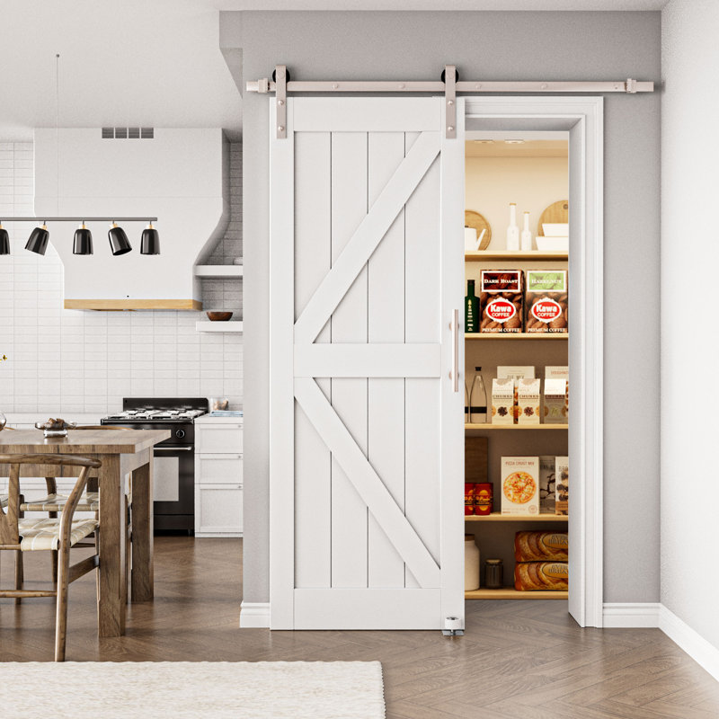 Porte de grange moderne coulissante | Surface apprêtée blanche à peindre | Porte de placard / garde-manger, 30" × 84"
