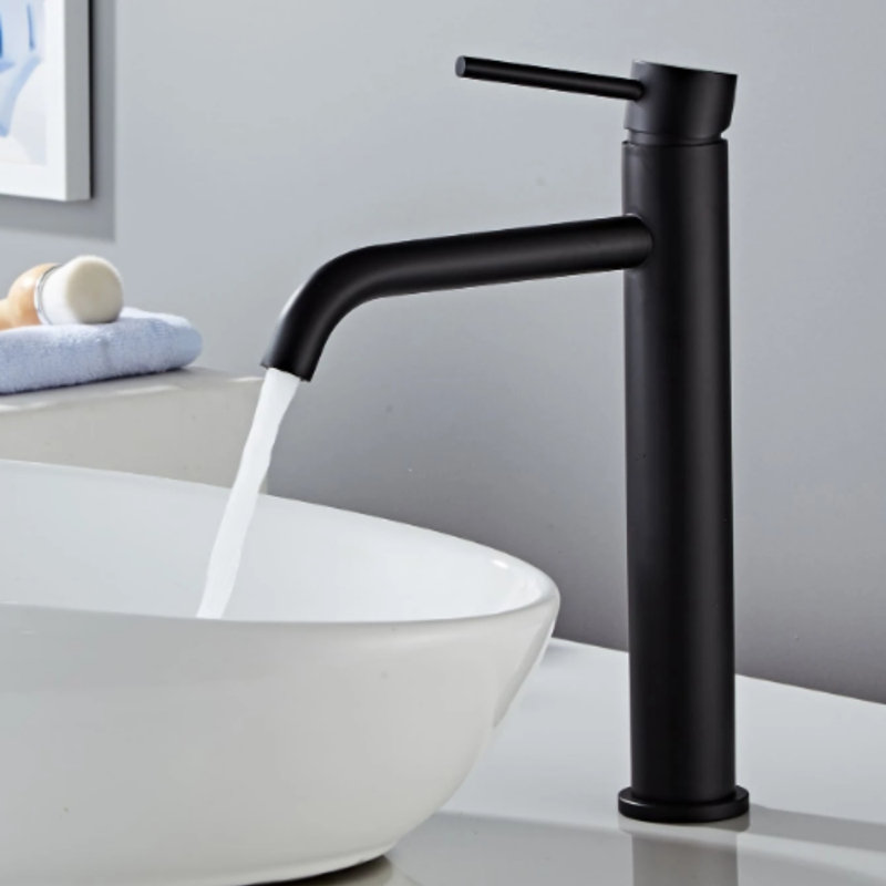 Robinet de lavabo de salle de bain - poignée simple et trou, design moderne noir, Noir