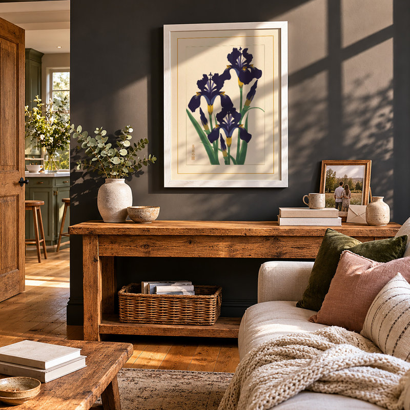 Iris Study Botanical - Framed Print, A3 - 42.0 x 29.7 cm, White