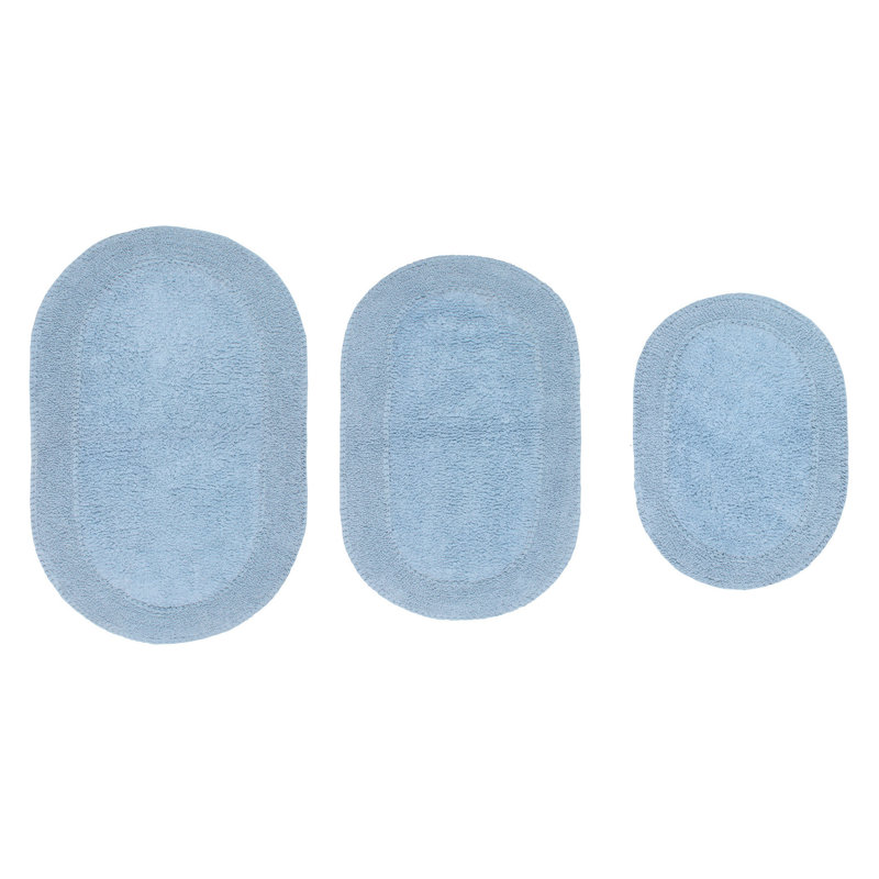 Yashvi Double Ruffle Oval 100% Cotton Piece Bath Rug Set, Blue