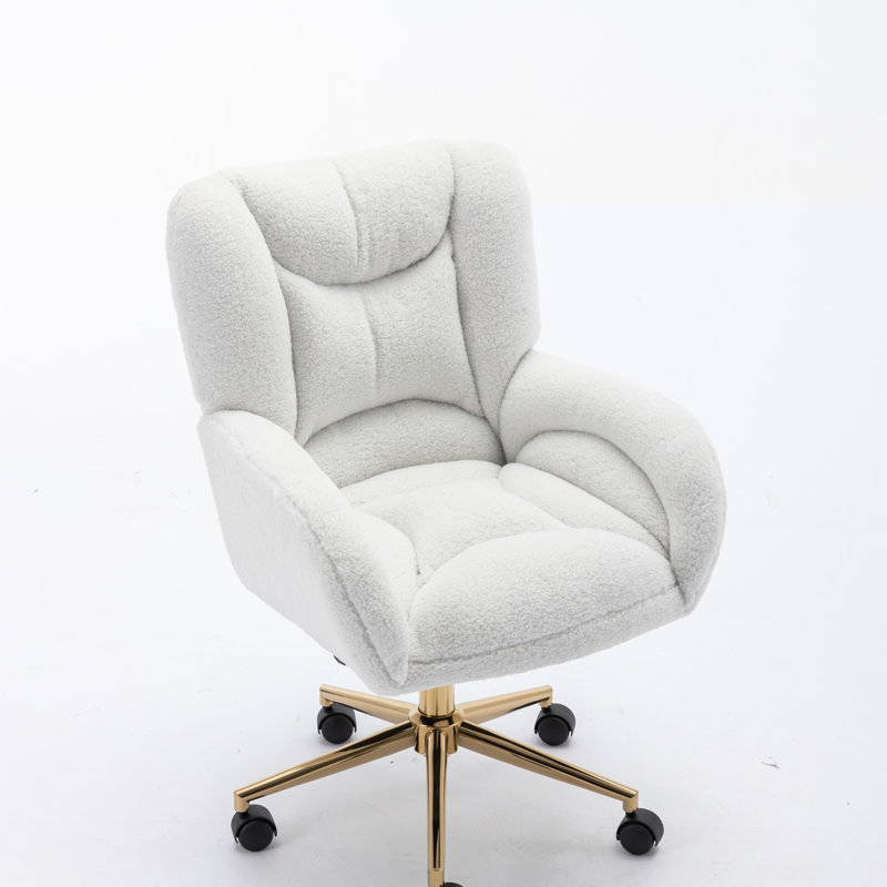 Mentko Ergonomic Fabric Office Chair with 360-Degree Swivel and Durable Metal Base, Teddy, Ivory
