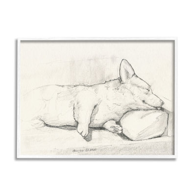 «Corgi Dog Lolling Tongue Graphite», ensemble de giclées, art texturé par George Dyachenko