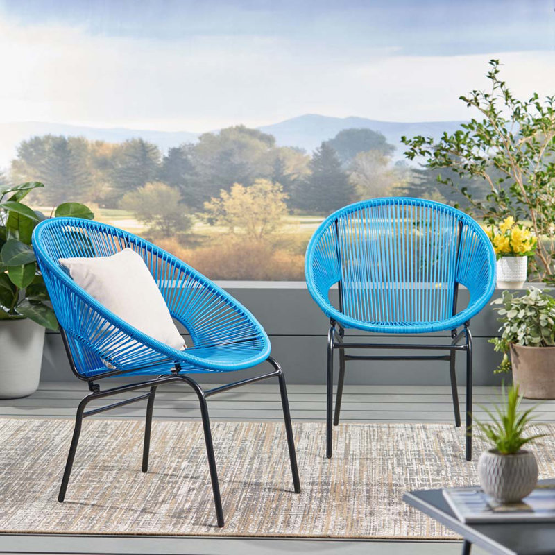 Outdoor Wicker Papasan Chair, Bleu