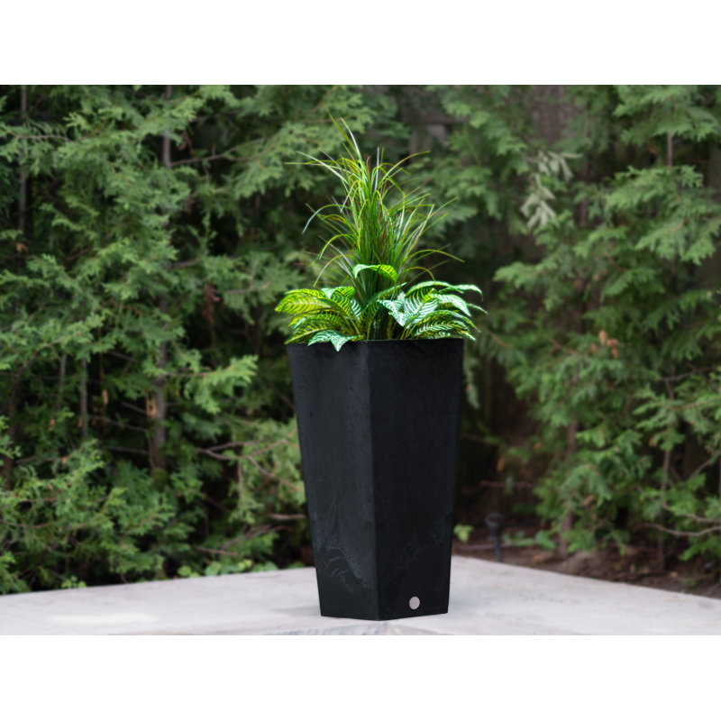 Cara 28" Square Composite Pot Planter with Plant Shelf, Black