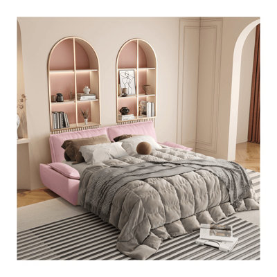 Canapé-lit escamotable en velours 73,2 po, canapé-lit convertible 3 en 1 avec méridienne, causeuse rose moderne pour le salon et la chambre d'amis
