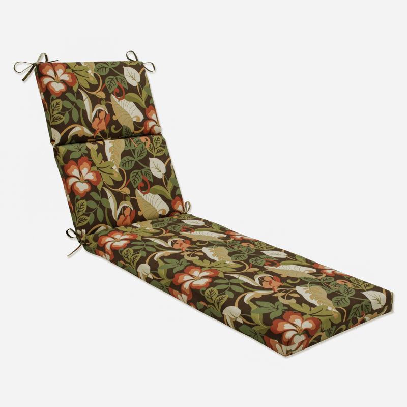 Botanical Brown and Green Polyester Outdoor Chaise Lounge Cushion