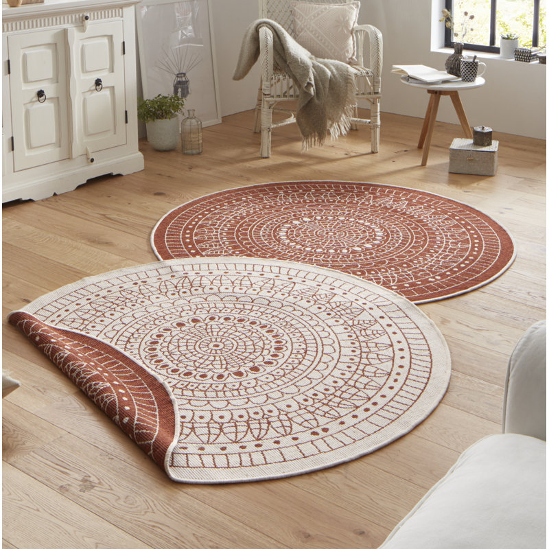 Porto Flatweave Orange/Cream Rug, Round 200cm
