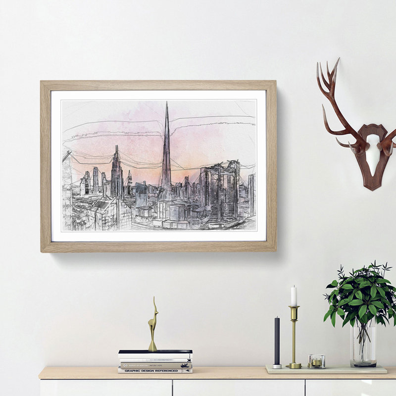 Dubai Skyline in Abstract - Picture Frame Graphic Art Print, 48cm H x 65cm W x 2cm D, Oak Framed
