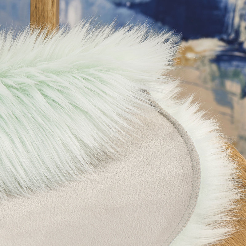 Faux Fur 16" Round Decorative Chair Pad, Mint, Set of 6
